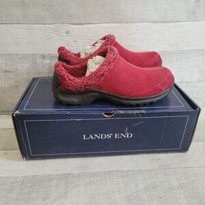 Lands End Womens Chalet Clogs Rich Red Size 6.5 Medium Suede & Fleece Slip-On Sh
